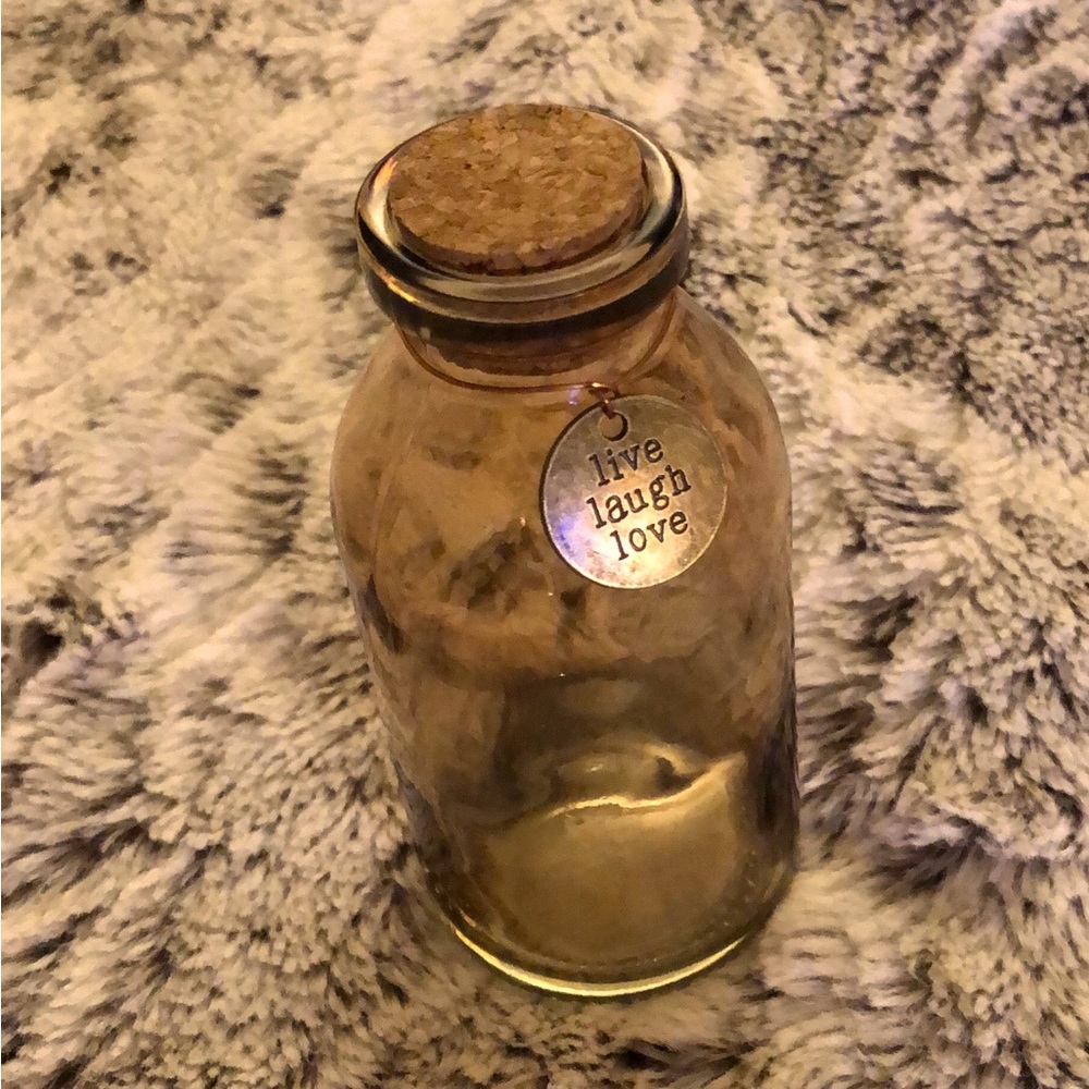 NWOT mini Live, Love, Laugh glass bottle